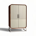 Wooden storage cabinet with beige finish and metal base 80 x 40 x 150cm