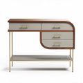 Modern console table with three drawers and metal frame in brown and beige 120 x 40 x 80cm