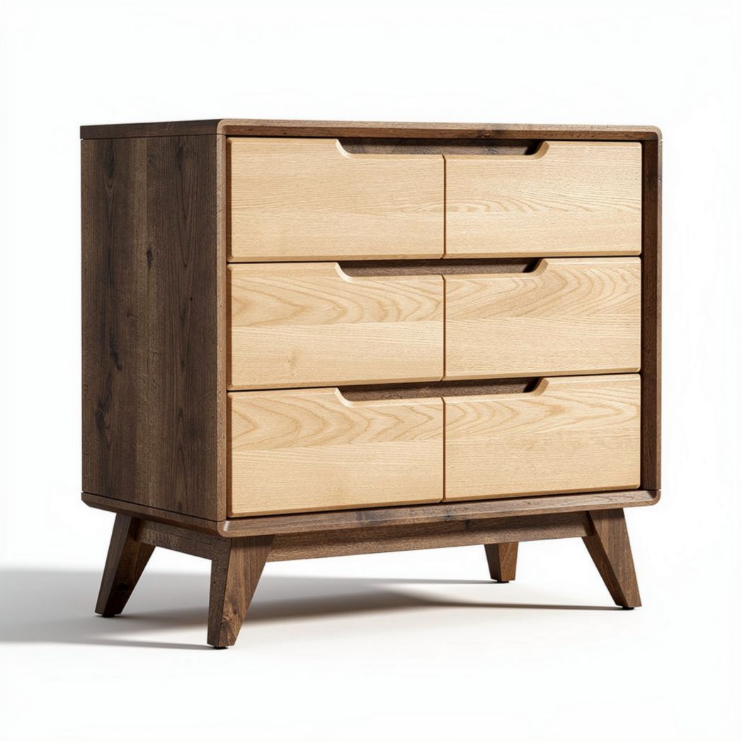 Wooden six-drawer chest with natural finish for bedroom storage 80 x 40 x 75cm