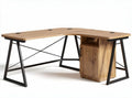 L-shaped wooden corner desk with storage cabinet and metal frame 150 x 150 x 75cm