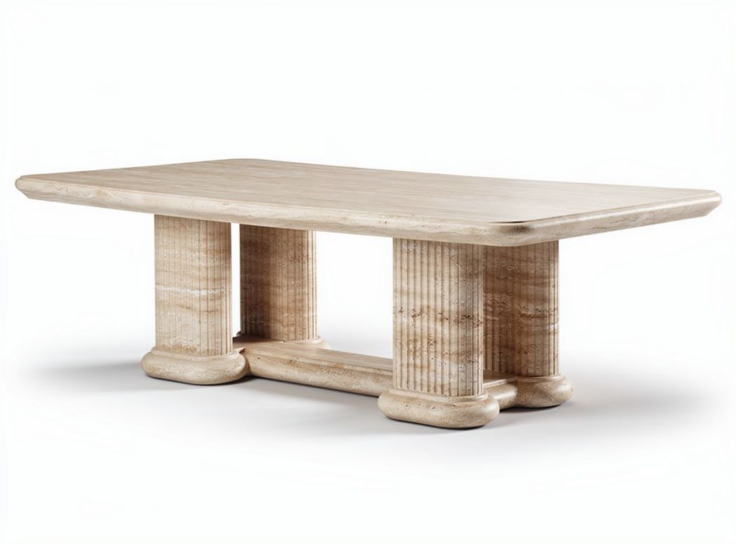 Stone coffee table with ribbed pillars rectangular shape 150 x 90 x 75cm