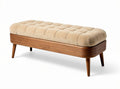 Wooden bench with upholstered cushion in beige 100 x 40 x 40cm