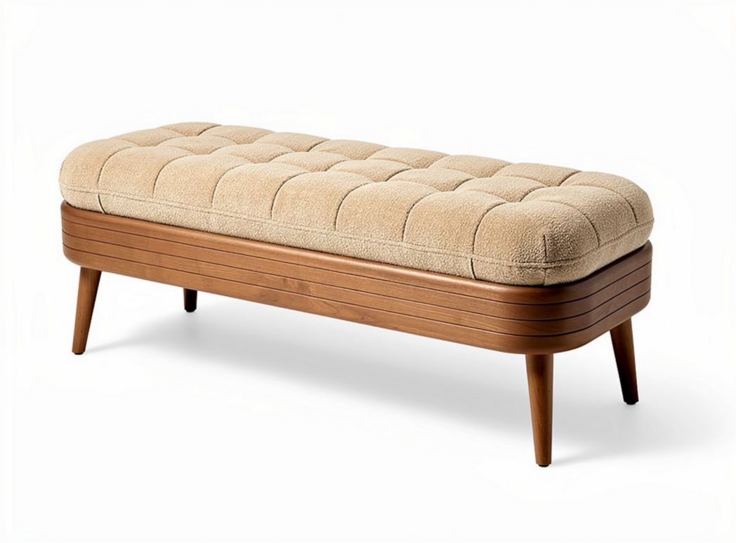 Wooden bench with upholstered cushion in beige 100 x 40 x 40cm