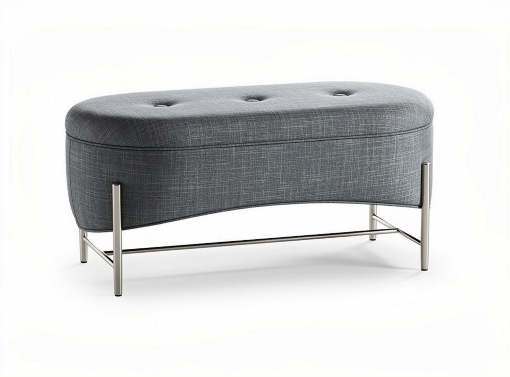 Upholstered storage bench with stainless steel legs in gray 90 x 40 x 40cm