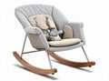 Rocking chair for infants with safety harness and fabric upholstery gray beige 75 x 60 x 80cm