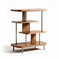 Wooden four-tier shelf unit with metal frame for home or office use 80 x 40 x 90cm