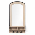 Wooden entryway mirror with hooks and shelf in natural finish 120 x 50 x 5cm