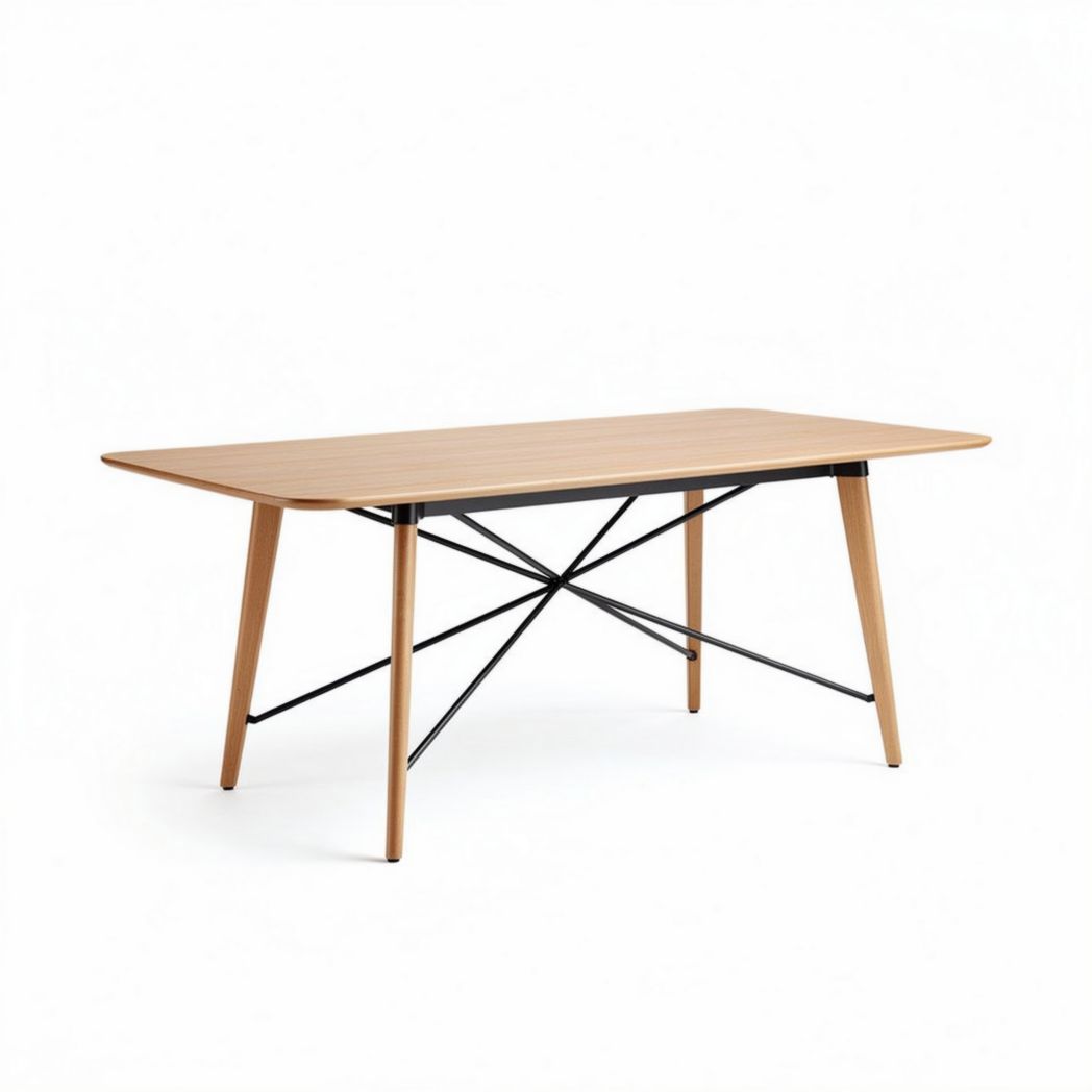Wooden dining table with black metal legs 200 x 100 x 75cm