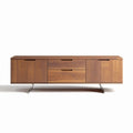 Walnut wood media console with three drawers and metal legs 150 x 40 x 50cm