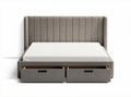 Upholstered storage bed frame with two drawers in light gray fabric 200 x 160 x 100cm