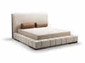 Upholstered platform bed frame with two removable bolsters in beige 200 x 180 x 100cm